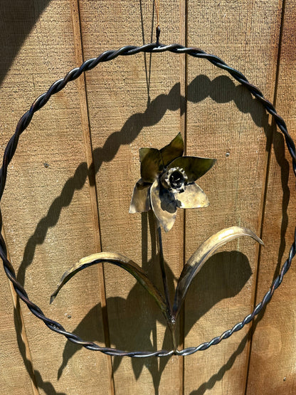 Handmade steel daffodil artwork by blacksmith Justin Stockbridge.