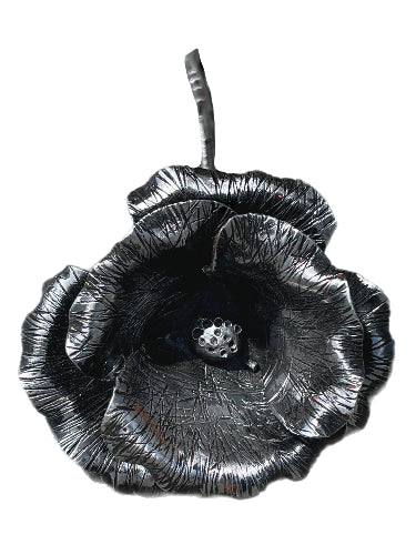 Steel Poppy an extreme close up from the front showing the texture from the blacksmith